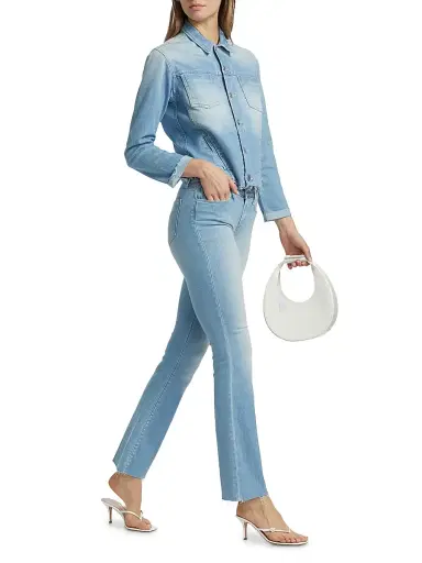 L'AGENCE Women's Janelle Slim-Fit Raw-Edge Denim Jacket - Essex | Thumbnail 2 L'AGENCE Women's Janelle Slim-Fit Raw-Edge Denim Jacket - Essex | Thumbnail 2