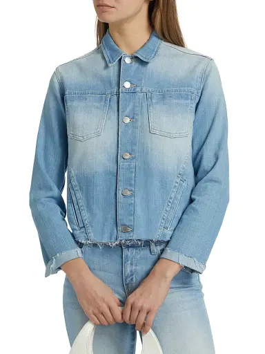 L'AGENCE Women's Janelle Slim-Fit Raw-Edge Denim Jacket - Essex | Thumbnail 3 L'AGENCE Women's Janelle Slim-Fit Raw-Edge Denim Jacket - Essex | Thumbnail 3