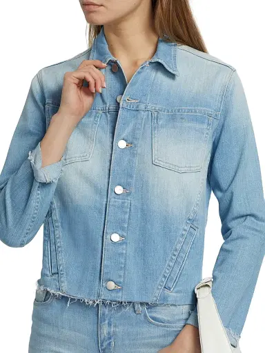 L'AGENCE Women's Janelle Slim-Fit Raw-Edge Denim Jacket - Essex | Thumbnail 6 L'AGENCE Women's Janelle Slim-Fit Raw-Edge Denim Jacket - Essex | Thumbnail 6