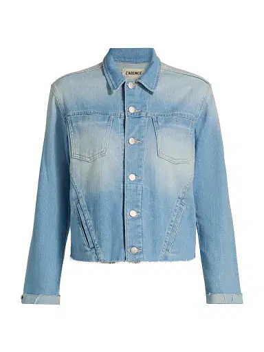 L'AGENCE Women's Janelle Slim-Fit Raw-Edge Denim Jacket - Essex | Thumbnail 1 L'AGENCE Women's Janelle Slim-Fit Raw-Edge Denim Jacket - Essex | Thumbnail 1