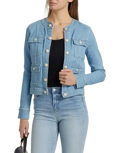 L'Agence Women's Yari Stretch Denim Collarless Jacket | Thumbnail 3 L'Agence Women's Yari Stretch Denim Collarless Jacket | Thumbnail 3
