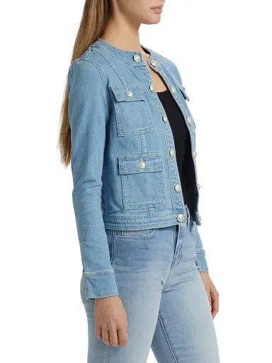 L'Agence Women's Yari Stretch Denim Collarless Jacket | Thumbnail 4 L'Agence Women's Yari Stretch Denim Collarless Jacket | Thumbnail 4