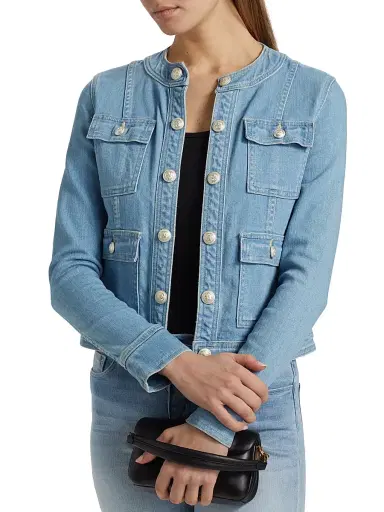 L'Agence Women's Yari Stretch Denim Collarless Jacket | Thumbnail 6 L'Agence Women's Yari Stretch Denim Collarless Jacket | Thumbnail 6