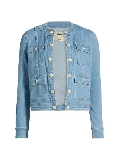 L'Agence Women's Yari Stretch Denim Collarless Jacket | Thumbnail 1 L'Agence Women's Yari Stretch Denim Collarless Jacket | Thumbnail 1