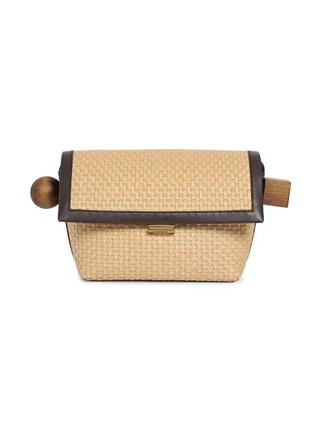 Women's Le Rond Carre Raffia Shoulder Bag - Natural Dark Brown Women's Le Rond Carre Raffia Shoulder Bag - Natural Dark Brown