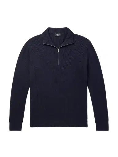 Zegna Ribbed Cashseta Zip-Up Sweater - Men | Thumbnail 1 Zegna Ribbed Cashseta Zip-Up Sweater - Men | Thumbnail 1