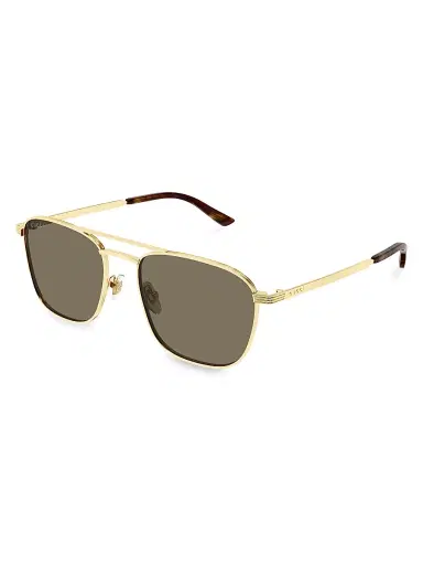 Gucci Men's New Light Metal 54MM Square Sunglasses - Gold Green | Thumbnail 1 Gucci Men's New Light Metal 54MM Square Sunglasses - Gold Green | Thumbnail 1