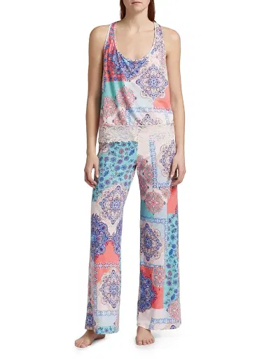 In Bloom Women's Talia Lace-Trimmed Paisley Patchwork Pajamas - Peach | Thumbnail 3 In Bloom Women's Talia Lace-Trimmed Paisley Patchwork Pajamas - Peach | Thumbnail 3