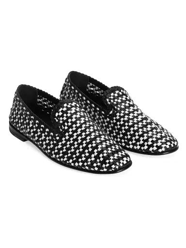 Dolce & Gabbana Men's Leather Intreccio Loafers - Bianco Nero | Thumbnail 2 Dolce & Gabbana Men's Leather Intreccio Loafers - Bianco Nero | Thumbnail 2