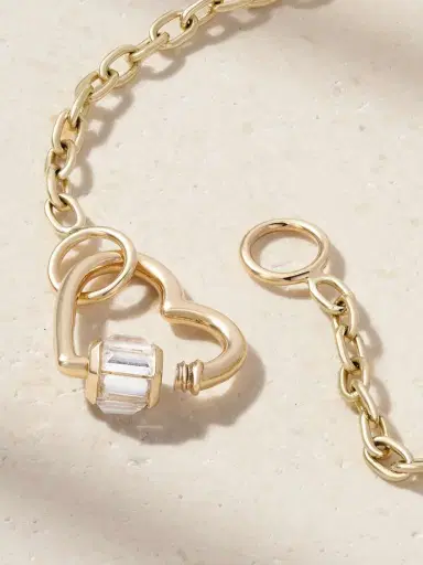 Marla Aaron Baguette Baby Heart Lock + Pulley Chain 14-karat Gold Diamond Bracelet | Thumbnail 3 Marla Aaron Baguette Baby Heart Lock + Pulley Chain 14-karat Gold Diamond Bracelet | Thumbnail 3