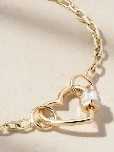 Marla Aaron Baguette Baby Heart Lock + Pulley Chain 14-karat Gold Diamond Bracelet | Thumbnail 4 Marla Aaron Baguette Baby Heart Lock + Pulley Chain 14-karat Gold Diamond Bracelet | Thumbnail 4