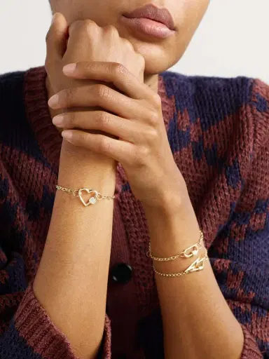 Marla Aaron Baguette Baby Heart Lock + Pulley Chain 14-karat Gold Diamond Bracelet | Thumbnail 5 Marla Aaron Baguette Baby Heart Lock + Pulley Chain 14-karat Gold Diamond Bracelet | Thumbnail 5