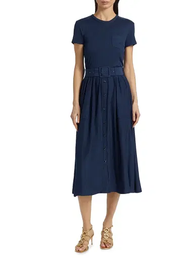 Ramy Brook Women's Sylvie Belted Midi-Dress - Spring Navy | Thumbnail 3 Ramy Brook Women's Sylvie Belted Midi-Dress - Spring Navy | Thumbnail 3