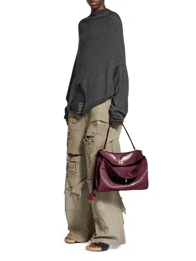 Balenciaga Women's Rodeo Medium Top Handle Crocodile Embossed - Dark Burgundy | Thumbnail 1 Balenciaga Women's Rodeo Medium Top Handle Crocodile Embossed - Dark Burgundy | Thumbnail 1