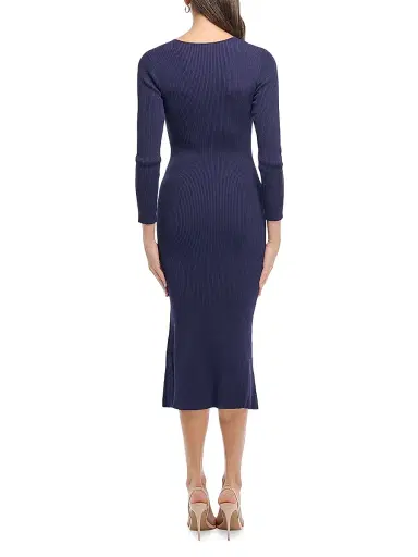 Shoshanna Women's Aston Rib-Knit Cut-Out Crewneck Midi-Dress - Navy | Thumbnail 3 Shoshanna Women's Aston Rib-Knit Cut-Out Crewneck Midi-Dress - Navy | Thumbnail 3