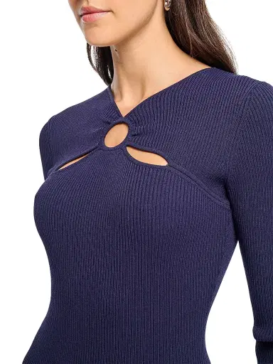 Shoshanna Women's Aston Rib-Knit Cut-Out Crewneck Midi-Dress - Navy | Thumbnail 4 Shoshanna Women's Aston Rib-Knit Cut-Out Crewneck Midi-Dress - Navy | Thumbnail 4