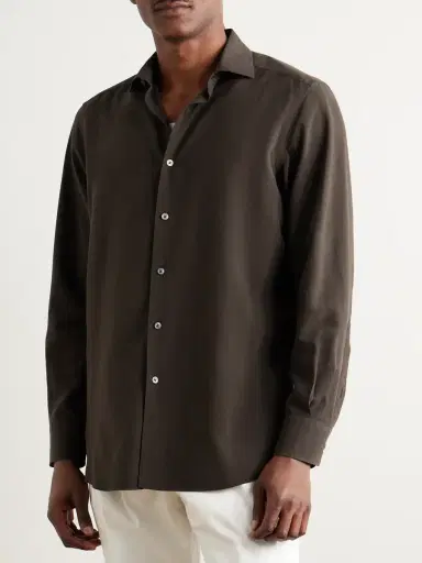 Zegna Garment-Dyed Brushed-Silk Shirt - Men | Thumbnail 3 Zegna Garment-Dyed Brushed-Silk Shirt - Men | Thumbnail 3