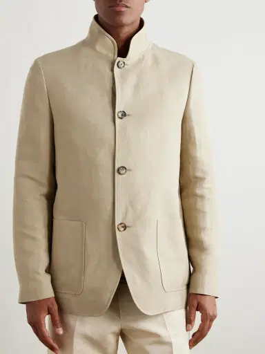 Loro Piana Spagna Unstructured Nehru-Collar Linen and Silk-Blend Twill Jacket - Men | Thumbnail 3 Loro Piana Spagna Unstructured Nehru-Collar Linen and Silk-Blend Twill Jacket - Men | Thumbnail 3