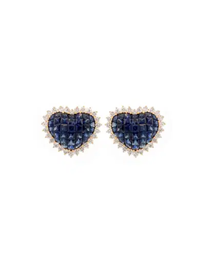 Wish Fine Jewelry 5.06ct Diamond Sapphire 18K Gold Cluster Heart Earrings | Thumbnail 1 Wish Fine Jewelry 5.06ct Diamond Sapphire 18K Gold Cluster Heart Earrings | Thumbnail 1