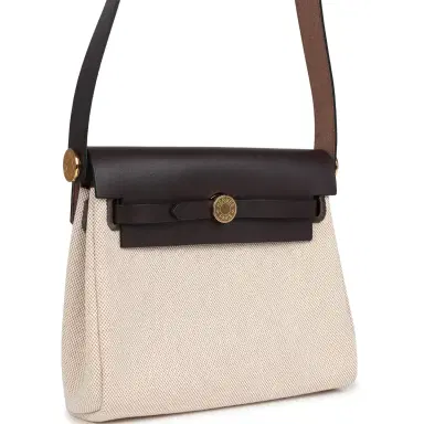 HERMÈS Hermes Herbag Zip 20 Mini Ecru and Beige Toile H Canvas and Ebene Vache Hunter Gold Hardware | Thumbnail 2 HERMÈS Hermes Herbag Zip 20 Mini Ecru and Beige Toile H Canvas and Ebene Vache Hunter Gold Hardware | Thumbnail 2