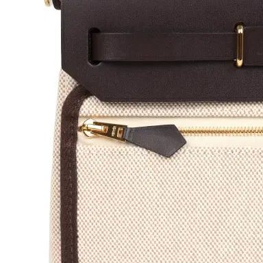 HERMÈS Hermes Herbag Zip 20 Mini Ecru and Beige Toile H Canvas and Ebene Vache Hunter Gold Hardware | Thumbnail 9 HERMÈS Hermes Herbag Zip 20 Mini Ecru and Beige Toile H Canvas and Ebene Vache Hunter Gold Hardware | Thumbnail 9
