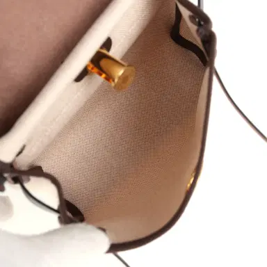 HERMÈS Hermes Herbag Zip 20 Mini Ecru and Beige Toile H Canvas and Ebene Vache Hunter Gold Hardware | Thumbnail 10 HERMÈS Hermes Herbag Zip 20 Mini Ecru and Beige Toile H Canvas and Ebene Vache Hunter Gold Hardware | Thumbnail 10