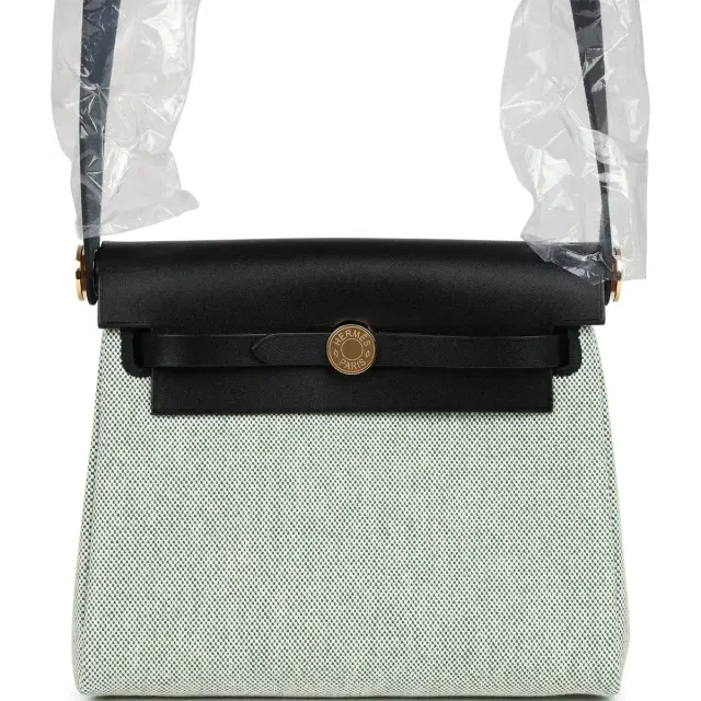 Hermes Herbag Zip 20 Mini Ecru and Vert Moyen Toile H Canvas and Black Vache Hunter Gold Hardware Hermes Herbag Zip 20 Mini Ecru and Vert Moyen Toile H Canvas and Black Vache Hunter Gold Hardware