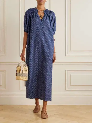 Matteau Gathered Printed Organic Cotton And Silk-blend Maxi Dress | Thumbnail 2 Matteau Gathered Printed Organic Cotton And Silk-blend Maxi Dress | Thumbnail 2