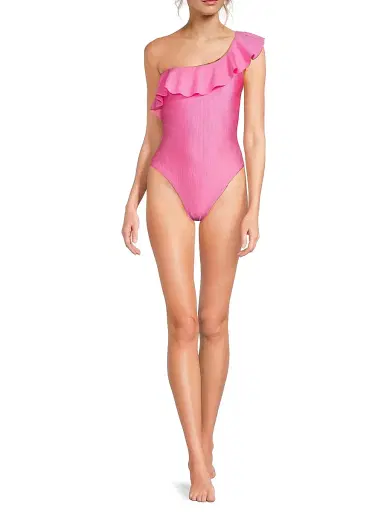 Lilly Pulitzer Women's Ruffled One-Shoulder One-Piece Swimsuit - Rousseau Pink - Size 10 | Thumbnail 2 Lilly Pulitzer Women's Ruffled One-Shoulder One-Piece Swimsuit - Rousseau Pink - Size 10 | Thumbnail 2