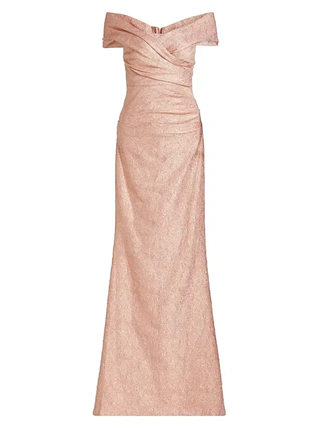 Women's Metallic Jacquard Off-the-Shoulder Gown - Rose Gold Women's Metallic Jacquard Off-the-Shoulder Gown - Rose Gold