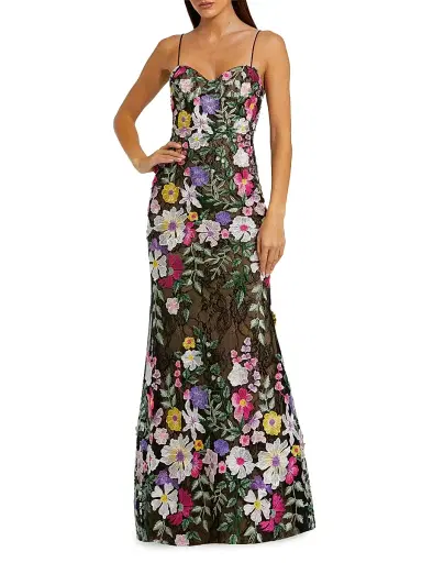 Mac Duggal Women's Prom Floral Embroidered Bustier Gown - Black Multi - Size 14 | Thumbnail 1 Mac Duggal Women's Prom Floral Embroidered Bustier Gown - Black Multi - Size 14 | Thumbnail 1