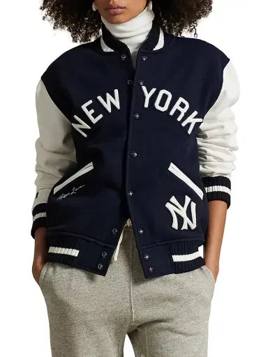Polo Ralph Lauren Men's Yankees Fleece Bomber Jacket - Aviator Navy Deckwash White | Thumbnail 3 Polo Ralph Lauren Men's Yankees Fleece Bomber Jacket - Aviator Navy Deckwash White | Thumbnail 3