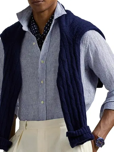 Polo Ralph Lauren Men's Classic Fit Striped Linen Shirt - Royal Blue White | Thumbnail 6 Polo Ralph Lauren Men's Classic Fit Striped Linen Shirt - Royal Blue White | Thumbnail 6