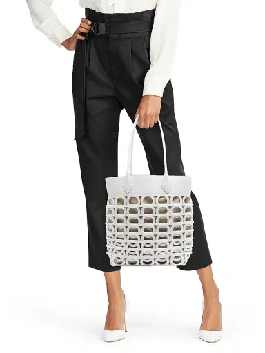 FERRAGAMO Women's Gancini Laser-Cut Leather Tote - Optic White | Thumbnail 2 FERRAGAMO Women's Gancini Laser-Cut Leather Tote - Optic White | Thumbnail 2