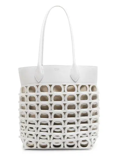 FERRAGAMO Women's Gancini Laser-Cut Leather Tote - Optic White | Thumbnail 1 FERRAGAMO Women's Gancini Laser-Cut Leather Tote - Optic White | Thumbnail 1
