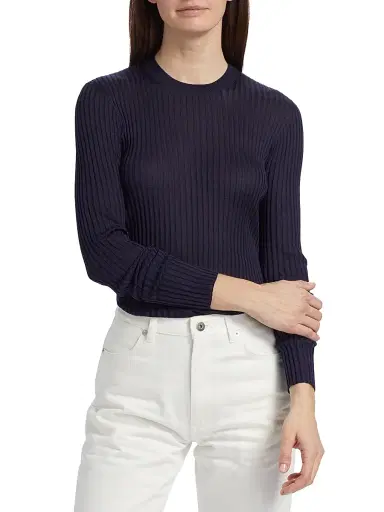 Jil Sander Women's Superfine Seamless Silk Rib-Knit Sweater - Midnight - Size 0 | Thumbnail 3 Jil Sander Women's Superfine Seamless Silk Rib-Knit Sweater - Midnight - Size 0 | Thumbnail 3
