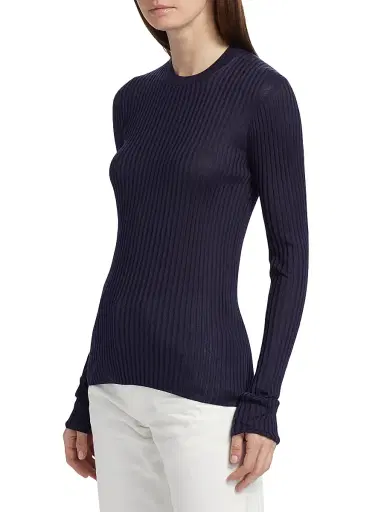 Jil Sander Women's Superfine Seamless Silk Rib-Knit Sweater - Midnight - Size 0 | Thumbnail 4 Jil Sander Women's Superfine Seamless Silk Rib-Knit Sweater - Midnight - Size 0 | Thumbnail 4