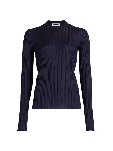 Jil Sander Women's Superfine Seamless Silk Rib-Knit Sweater - Midnight - Size 0 | Thumbnail 1 Jil Sander Women's Superfine Seamless Silk Rib-Knit Sweater - Midnight - Size 0 | Thumbnail 1