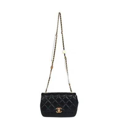 Chanel Chanel Mini Pearly Chain Flap Bag Black Lambskin Brushed Gold Hardware | Thumbnail 7 Chanel Chanel Mini Pearly Chain Flap Bag Black Lambskin Brushed Gold Hardware | Thumbnail 7