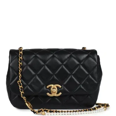 Chanel Chanel Mini Pearly Chain Flap Bag Black Lambskin Brushed Gold Hardware | Thumbnail 1 Chanel Chanel Mini Pearly Chain Flap Bag Black Lambskin Brushed Gold Hardware | Thumbnail 1
