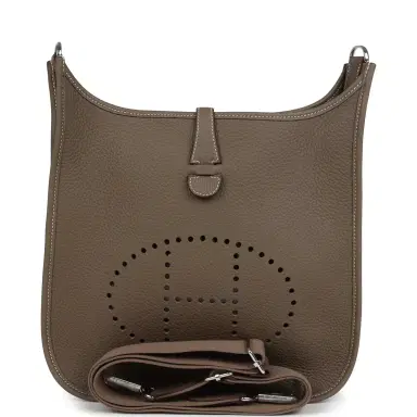 HERMÈS Hermes Evelyne III PM Etoupe Clemence Palladium Hardware | Thumbnail 1 HERMÈS Hermes Evelyne III PM Etoupe Clemence Palladium Hardware | Thumbnail 1