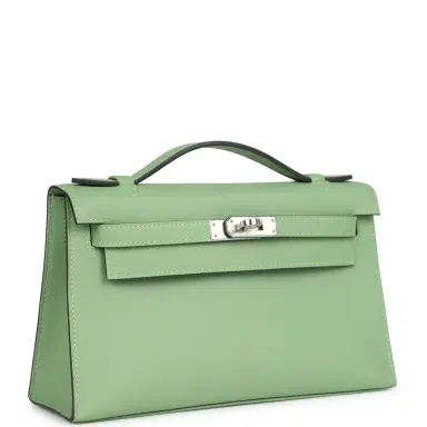 HERMÈS Hermes Kelly Pochette Vert Criquet Swift Palladium Hardware | Thumbnail 2 HERMÈS Hermes Kelly Pochette Vert Criquet Swift Palladium Hardware | Thumbnail 2