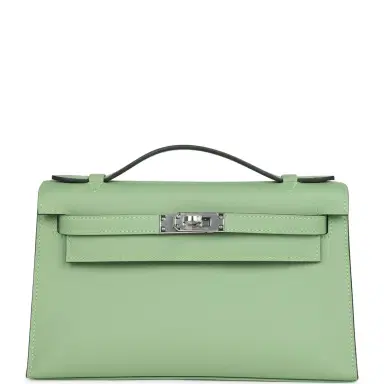 HERMÈS Hermes Kelly Pochette Vert Criquet Swift Palladium Hardware | Thumbnail 1 HERMÈS Hermes Kelly Pochette Vert Criquet Swift Palladium Hardware | Thumbnail 1