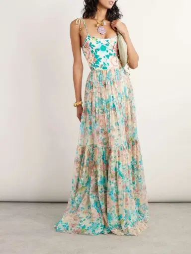 Chloé Pleated Tiered Floral-print Silk-chiffon Maxi Skirt | Thumbnail 2 Chloé Pleated Tiered Floral-print Silk-chiffon Maxi Skirt | Thumbnail 2