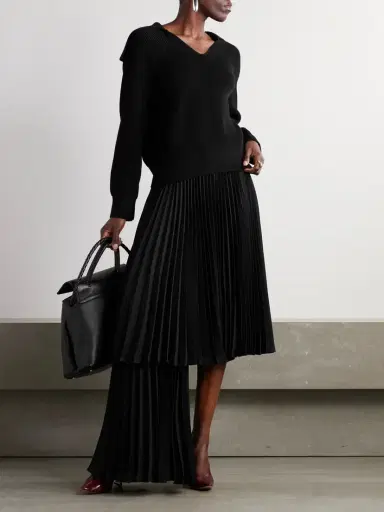 Bottega Veneta Layered Pleated Twill Midi Skirt | Thumbnail 2 Bottega Veneta Layered Pleated Twill Midi Skirt | Thumbnail 2