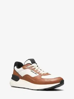 Michael Kors Trevor Leather and Stretch Knit Trainer | Thumbnail 2 Michael Kors Trevor Leather and Stretch Knit Trainer | Thumbnail 2