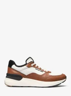 Michael Kors Trevor Leather and Stretch Knit Trainer | Thumbnail 3 Michael Kors Trevor Leather and Stretch Knit Trainer | Thumbnail 3
