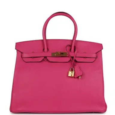 HERMÈS Pre-owned Hermes Birkin 35 Rose Shocking Chevre Mysore Gold Hardware | Thumbnail 1 HERMÈS Pre-owned Hermes Birkin 35 Rose Shocking Chevre Mysore Gold Hardware | Thumbnail 1