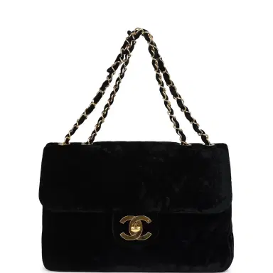 Chanel Vintage Chanel XL Chevron Single Flap Bag Black Velvet Gold Hardware | Thumbnail 7 Chanel Vintage Chanel XL Chevron Single Flap Bag Black Velvet Gold Hardware | Thumbnail 7