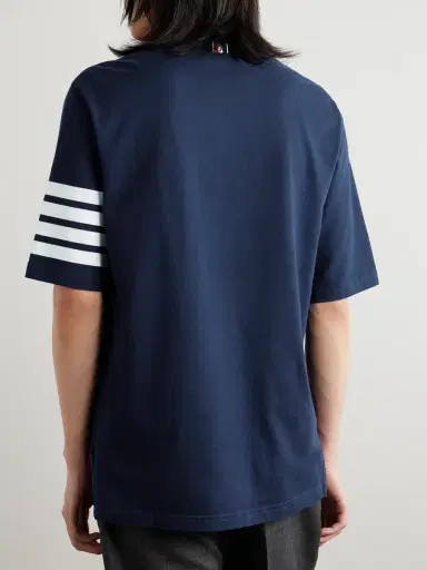 Thom Browne Logo-Appliquéd Striped Cotton-Jersey T-Shirt - Men | Thumbnail 4 Thom Browne Logo-Appliquéd Striped Cotton-Jersey T-Shirt - Men | Thumbnail 4